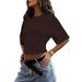 Summer Minimalist Women's T-Shirt Style Casual Streetwear Stretch Pleated Waist Cropped Ribbed Fabric Y2K_ecoleips.com