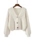 Women's V-Neck Cable Knit Cardigan – Soft & Cozy Oversized Sweater (Camel/White/Rouge, One Size Fits Most)_ecoleips.com
