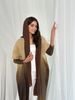 Ombre Print Muslim Abaya With Pleated Detail – Loose Fit Open Front Robe For Daily Modesty (Pink/Brown/Green, One Size)_ecoleips.com