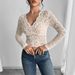 European And American Cross-border Independent Website 2026 Spring New Women's Solid Color Sexy Lace V-neck Long-sleeve_ecoleips.com