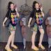 Fashion Women's Summer Casual Two Piece Set Smiley Face Print T-Shirt And Sports Shorts Loose Fit Age Reducing_ecoleips.com