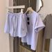 Smiley Face Print Women's Sportswear Set Short Sleeved Top And Shorts Slim Fit Korean Style Casual Two Piece Outfit For Students_ecoleips.com
