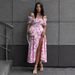 Off-Shoulder Floral Print Dress European American Style Summer New Short Sleeve Tie-Up Slit Cross-Border Women's Dress_ecoleips.com