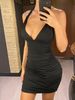 Sexy Deep V Ruffle Halter Dress 2023 Summer Wrinkled Short Evening Party Dress For Women Tight Club Mini Dress Clubwear D043_ecoleips.com