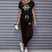 Women's Color Block Trim Casual Suit Simple Loose Fit Short Sleeve Set Style For Spring Summer Autumn_ecoleips.com