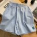 Women's Clothing Cotton Patch A Line High Waist Slim Wide Leg Shorts_ecoleips.com