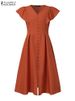 2024 ZANZEA Fashion Women's Dress Summer Short Sleeve Pleated Sundress Elegant V Neck Dress Causal Robe Femme Solid OL Vestido_ecoleips.com