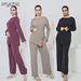Women's Clothing Modest Set Premium Polyester Lounge Set – V-Neck Top & Flowy Pants In Black, Espresso, Lavender, Olive & Wine (Office-to-Errand)_ecoleips.com