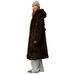 Longline Vegan Mink Coat – Hooded Faux Fur Trench With Belt & Deep Pockets (Dark Brown/Black/White) – Winter Luxe For Commuter Chic_ecoleips.com