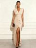 Women's Sleeveless V-Neck Split Hem Dress - Minimalist Solid Color Summer Casual Maxi Dress_ecoleips.com