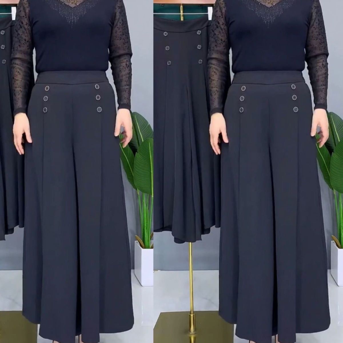 Loose-waisted Women's Skirt-pants, Fashionable High-waisted Plus-size Drapey Wide-leg Pants, Summer Thin Solid Color_ecoleips.com