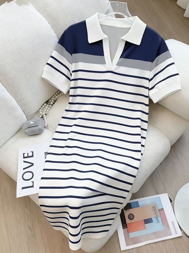 Yiyi Women's Striped T-Shirt Dress Summer 2025 New Cross Border Style Hot Selling Pullover Dress European American Fashion_ecoleips.com