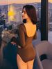 Aria Basics Women's Long-sleeved Swimsuit, Sun-protective One-piece Conservative Triangle Design, Tummy-concealing, Slimming, Diving_ecoleips.com