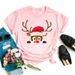 Merry Christmas Tree Santa Claus Letter Print White Casual Round Neck T-Shirt For Women_ecoleips.com