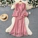 Retro Polka Dot V Neck Puff Sleeve Dress Slimming Elegant mid Length Summer Style Women's Commuting Dress_ecoleips.com