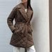 Women's Clothing Stylish Lapel Mid-Length Belted Cotton Coat With Diamond Pattern For Autumn Winter - Available In White, Khaki, Pink, Black, Brown_ecoleips.com