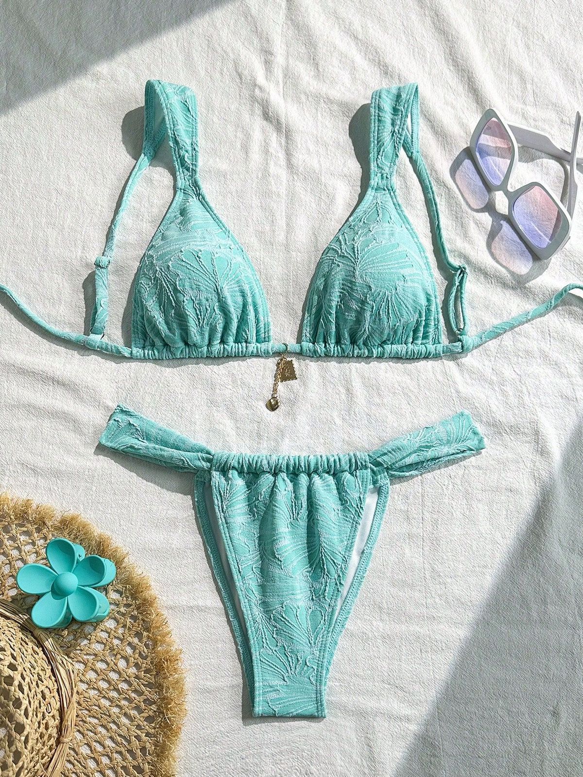 Women's Clothing Metal Jewelry Two-Piece Bikini Set Sexy Style Vacation Fabric Regular Fit For All Seasons_ecoleips.com