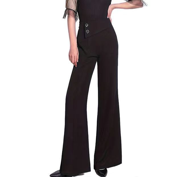 American Cross-border Foreign Trade New Fashion Solid Color Drape High Waist Casual Pants Long Pants Wide Leg Pants Women_ecoleips.com