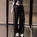 Original Korean Style Design Sense Cross Flower Full Print Casual Pants Women's 2026 Spring New Loose Wide Leg Sports Pants_ecoleips.com