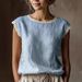 Women's round Neck Lace Sleeveless Cotton Linen Shirt Loose Fitting Solid Color European And American Style Spring/Summer New Arrival_ecoleips.com