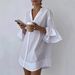Women's Clothing Elegant Casual Long Sleeve Shirt Solid Color Effortless Elegance – Crinkle Texture V-Neck Blouse With Flounce Hem For Office & Beyond_ecoleips.com