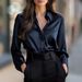 Elegant Long-Sleeve Button-Down Shirt – Women’s Solid Color Office Blouse (Black/Purple/Navy/Brown/Maroon, S-XXL)_ecoleips.com