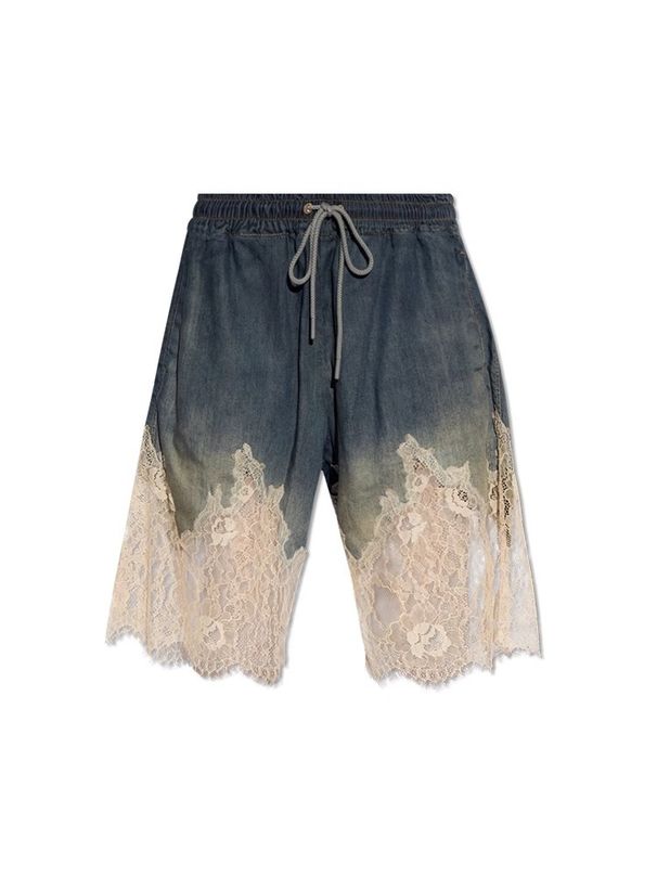 Personalized Denim Two Piece Suit Summer New Style Hot Girl Lace Splicing Soft Denim Suspender Shorts Suit_ecoleips.com