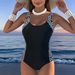 Women's Patchwork One Piece Swimsuit Sexy Conservative H Black And White Striped Print Beachwear_ecoleips.com