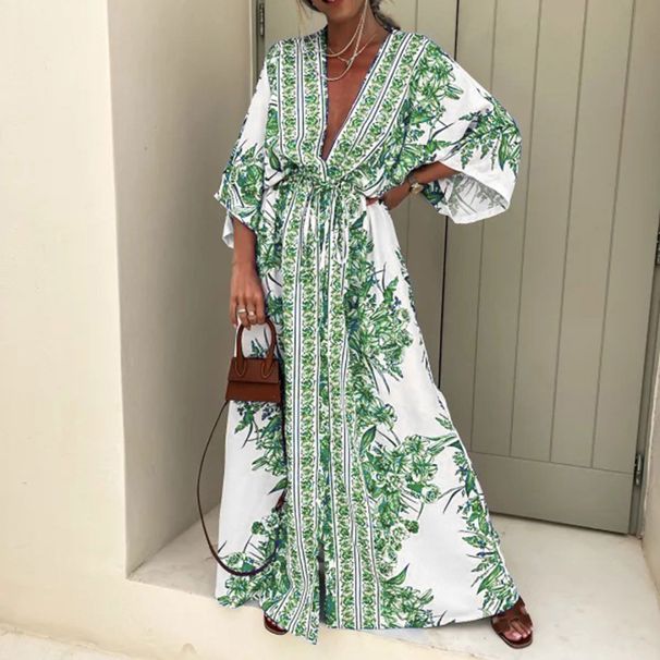 Women's Elegant V Neck Button Down Printed Full Skirt Dress Spring Summer New Style Relaxed Everyday Wear Comfortable Feshion_ecoleips.com