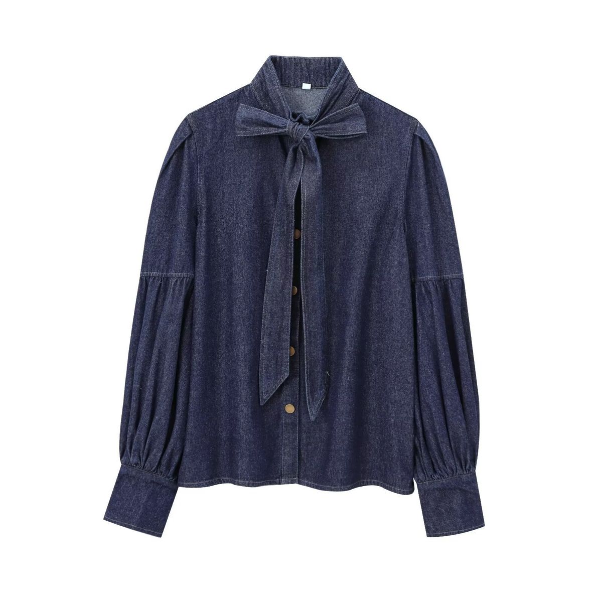 K European And American Style Women's Fashion New Lace Up Bow Denim Shirt_ecoleips.com