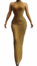 Flared Bodycon Dress With Rhinestones And Mesh Birthday Party Evening Gown For Women_ecoleips.com