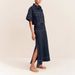 K Women's Casual Pocket Short Sleeved Shirt Split Skirt Denim Two-piece Set_ecoleips.com