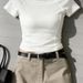 Pretty Slim Fit Short White T-Shirt Fishbone Line Design Short Sleeved Trendy Top for Women Sexy New Summer Style_ecoleips.com