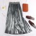 Verve Half 2025 Spring New Korean Style Metallic Reflective Fabric Pleated Mid-Length A-Line Skirt For Women Autumn Winter_ecoleips.com