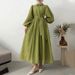 Muslim Dress Women Elegant Long Sleeve Dress With Belt – Minimalist Lapel & Button Design – Olive & Coral A-Line Maxi Dress For Office & Evening_ecoleips.com