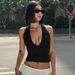 Summer Sexy Hot Girl Solid Color Deep V Halter Neck Backless Pleated Slim Fit Tank Top for European And American Women's Clothing New Arrival 2025_ecoleips.com