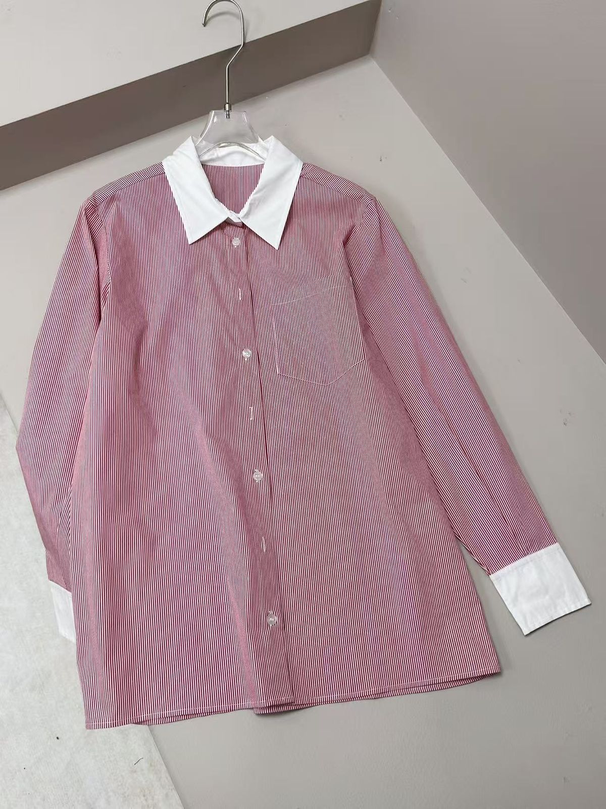 Women's Striped Shirt Long Sleeve Cardigan Color Blocked Collar Loose Fit Top Elegant Fashion England Style Spring/Autumn Summer_ecoleips.com