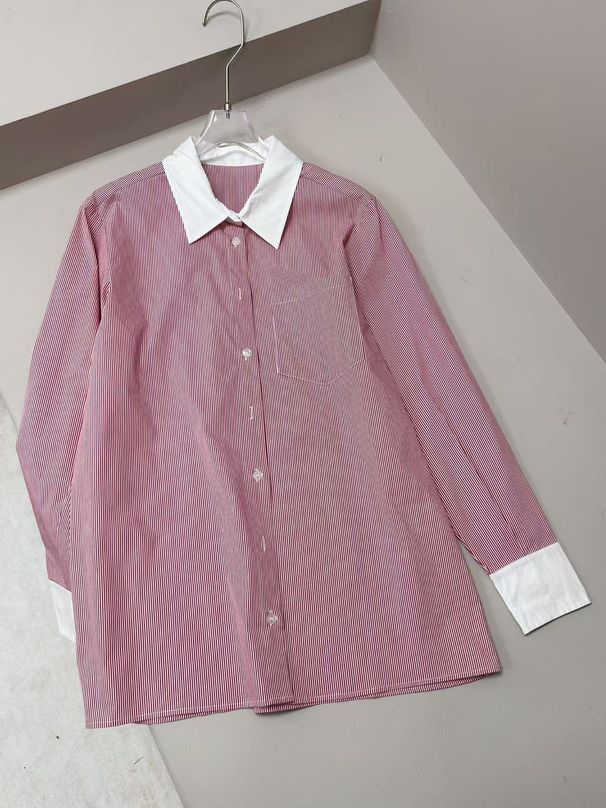 Women's Striped Shirt Long Sleeve Cardigan Color Blocked Collar Loose Fit Top Elegant Fashion England Style Spring/Autumn Summer_ecoleips.com