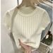 Women's Short Sleeve Knitted Top round Neck Hollowed out Lightweight Base Layer Design Solid Color Spring Summer 2026 New Style Short Length_ecoleips.com