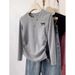 Simple Resort Solid Color Long Sleeve Sweater T-Shirt Women's Fall Winter Printed Crew Neck Top Wholesale_ecoleips.com
