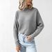 Women's Batwing Sleeve Knit Sweater - Semi-High Neck Long Sleeve Pullover, Soft Stretch Comfy Loose Fit, Casual Tunic Top (Multiple Colors)_ecoleips.com