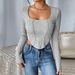 Voya Women's 2026 Autumn/winter New Slim Fit Short Knit Long Sleeved T-shirt Asymmetrical Fashion Top_ecoleips.com