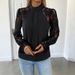 Elegant Mock Neck Lace Blouse – Versatile Long Sleeve Top With Flared Cuffs (S-XL, Black/Army Green/Charcoal, Office-to-Evening Essential)_ecoleips.com