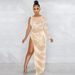 Voya Women's Fashion Sexy Nightclub Rhinestone Single Sleeve Irregular Slit Long Dress_ecoleips.com