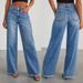 K New Loose Wide Leg Side Seam Splicing, Brushed Hem Denim Jeans For Women_ecoleips.com