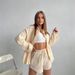 New Single-breasted Loose Long-sleeved Commuter Shirt Shorts Suit For Women_ecoleips.com