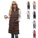 Women's Long Sleeveless Hooded Vest With Zip Front, Quilted Padded Jacket For Winter, Casual Outerwear In Solid Colors_ecoleips.com