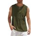 Men's Cotton Linen Solid Color Casual Shirt Sleeveless Tie Waist Fashion Top Summer Hot Selling_ecoleips.com