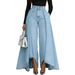 New Wide Leg Denim Pants For Women Extra Long Casual Solid Color Independent Websites_ecoleips.com
