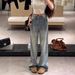 Women's Light Blue Flared Jeans With Firework Rhinestone Details – Fleece-Lined Winter Pants, High-Waisted Straight-Leg Denim For A Slimming Look_ecoleips.com
